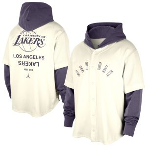 Jordan Brand Trendy Los Angeles Lakers Cream/Purple Courtside Statement Edition MVP Jersey Pullover Hoodie