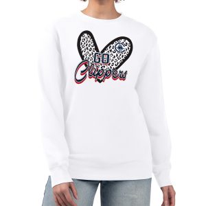 LA Clippers G III 4Her Unique by Carl Banks White Women's GIII 4 Her Leopard Heart graphic Fleece Crewneck sweatshirt