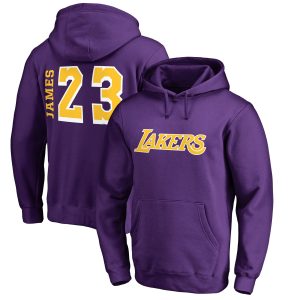 LeBron James Gorgeous Los Angeles Lakers Purple Sidesweep Name & Number Pullover Hoodie