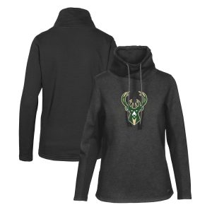 Levelwear Chic Milwaukee Bucks Women's Black Loop Core Funnel Neck Pullover Sweatshirt