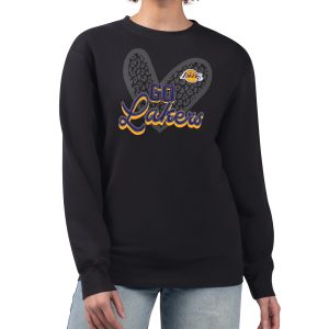 Los Angeles Lakers G III Eye - catching 4Her by Carl Banks Black Women's GIII 4 Her Leopard Heart graphic Fleece Crewneck sweatshirt