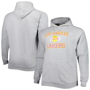Los Angeles Lakers Premium Heathered Gray Big & Tall Heart & Soul Pullover Hoodie