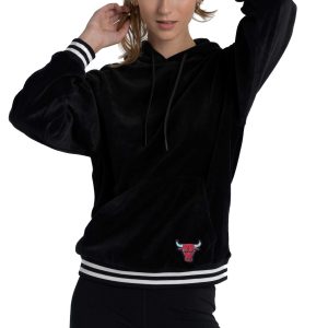 Lusso Chicago Bulls Women's Elegant Black Nellie Oversized Velour Pullover Hoodie