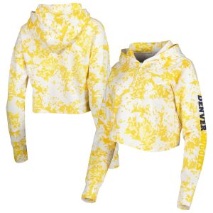 Lusso Denver Nuggets Women's Gold/White Eye - catching Maia Tri Blend Cropped Quarter Zip Top