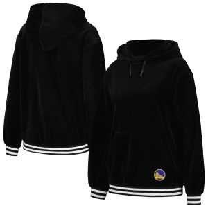 Lusso Eye - catching Golden State Warriors Women's Black Nellie Oversized Velour Pullover Hoodie