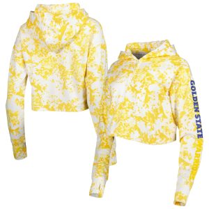 Lusso Golden State Warriors Women's Gold/White Maia Tri Blend Cropped Quarter Zip Stylish Top