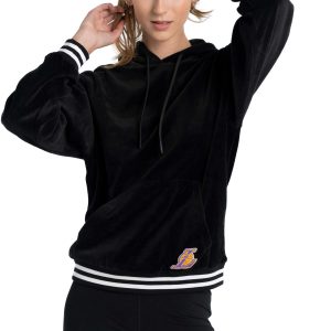 Lusso Los Angeles Lakers Eye - catching Women's Black Nellie Oversized Velour Pullover Hoodie