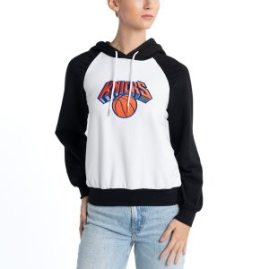Lusso New York Knicks Women's White Elegant Marlowe Tri Blend Raglan Pullover Hoodie