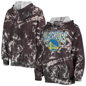 Majestic Threads Golden State Warriors Women's Black Burble Tie Dye Tri Blend Pullover Gorgeous Hoodie