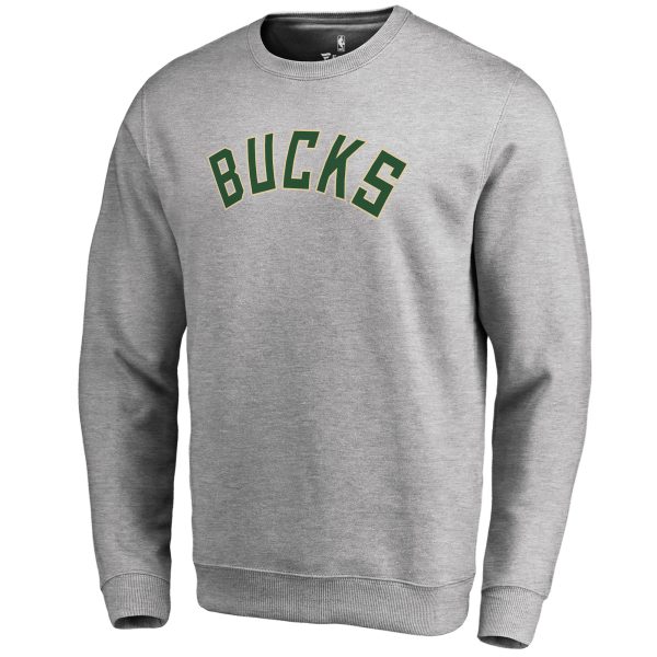 Milwaukee Bucks Heathered Stylish Gray Wordmark Pullover Sweatshirt