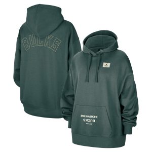 Milwaukee Bucks Jordan Unique Brand Women's Green Courtside Statement Edition Oversize Pullover Hoodie