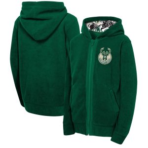Milwaukee Fabulous Bucks Male Youth Hunter Green Key Line Sherpa Full Zip Hoodie
