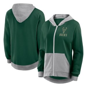 Milwaukee Bucks Women's Hunter Green Hit Elegant It French Terry Full Zip Hoodie