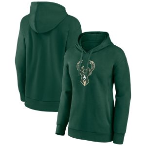 Milwaukee Bucks Women's Hunter Green Team Primary Logo Pullover Hoodie Elegant