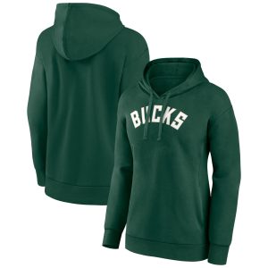 Milwaukee Bucks Women's Hunter Green Wordmark Trendy Alt Pullover Hoodie