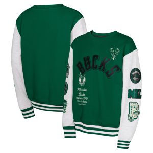 Milwaukee Bucks Elegant Youth Hunter Green Star Treatment Pullover Sweatshirt