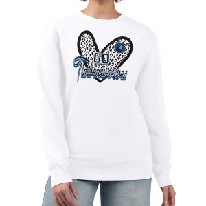 Minnesota Timberwolves G III 4Her by Carl Banks White Women's GIII Trendy 4 Her Leopard Heart graphic Fleece Crewneck sweatshirt
