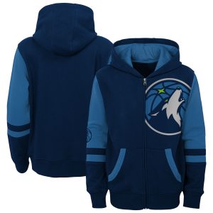 Minnesota Gorgeous Timberwolves Preschool Navy Straight To The League Full Zip Hoodie