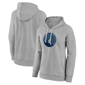 Minnesota Timberwolves Women's Gray Primary Logo Pullover Hoodie Unique