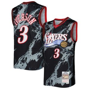 Mitchell & Ness Allen Unique Iverson Philadelphia 76ers Black 2000/01 Hardwood Classics Marble Swingman Jersey