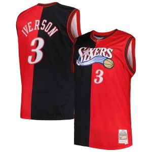 Mitchell & Ness Allen Iverson Philadelphia 76ers Black/Red Big & Tall Hardwood Classics 2000/01 Split Gorgeous Swingman Jersey