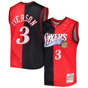 Mitchell & Ness Allen Iverson Philadelphia 76ers Black/Red Hardwood Classics 2000/01 Split Stylish Swingman Jersey