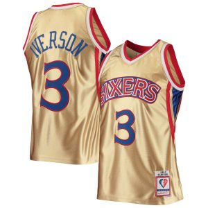 Mitchell & Ness Allen Iverson Philadelphia 76ers Unique Gold 75th Anniversary 1996/97 Hardwood Classics Swingman Jersey