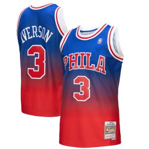 Mitchell & Ness Allen Iverson Philadelphia 76ers Red/Royal 1996/97 Hardwood Classics Fadeaway Swingman Premium Player Jersey