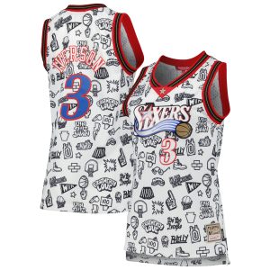 Mitchell Unique & Ness Allen Iverson Philadelphia 76ers Women's White 2000 Doodle Swingman Jersey