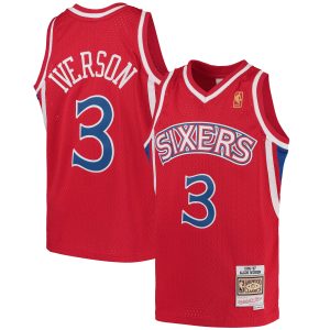 Mitchell & Ness Allen Iverson Philadelphia 76ers Youth Premium Red 1996/97 Hardwood Classics Swingman Throwback Jersey