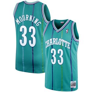 Mitchell & Ness Alonzo Mourning Charlotte Hornets Teal Eye - catching 1992/93 Hardwood Classics Swingman Jersey