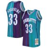 Mitchell & Ness Alonzo Mourning Eye - catching Charlotte Hornets Teal/Purple Hardwood Classics 1992/93 Split Swingman Jersey