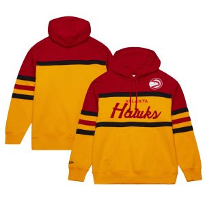 Mitchell & Ness Atlanta Trendy Hawks Gold/Red Head Coach Pullover Hoodie