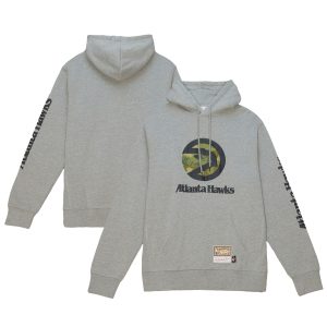 Mitchell Unique & Ness Atlanta Hawks Heather Gray Hardwood Classics Ghost Camo Pullover Hoodie