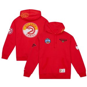 Mitchell & Ness Atlanta Unique Hawks Red Hardwood Classics City Collection Fleece Pullover Hoodie