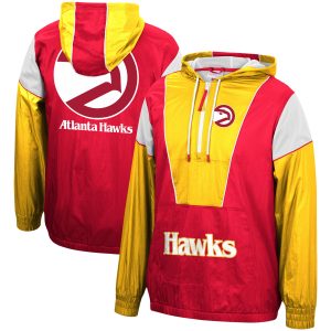 Mitchell & Ness Atlanta Hawks Red/Yellow Hardwood Classics Highlight Reel Windbreaker Half Zip Hoodie Jacket Eye - catching