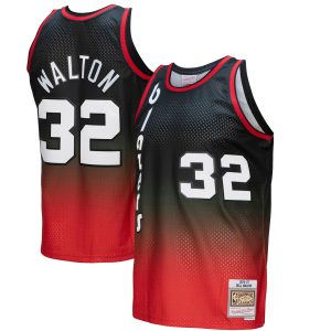 Mitchell & Eye - catching Ness Bill Walton Portland Trail Blazers Red/Black 1976/77 Hardwood Classics Fadeaway Swingman Player Jersey