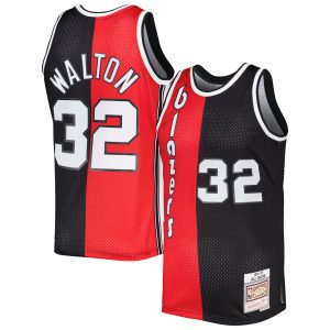 Mitchell Eye - catching & Ness Bill Walton Portland Trail Blazers Red/Black Hardwood Classics 1976/77 Split Swingman Jersey