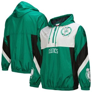Mitchell & Ness Boston Celtics Kelly Green Hardwood Classics Team Origins Anorak Unique Quarter Zip Windbreaker Jacket