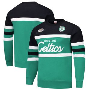 Mitchell & Gorgeous Ness Boston Celtics Kelly Green/Black Hardwood Classics Vintage Logo Head Coach Pullover Sweatshirt