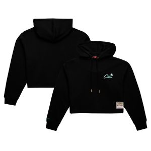 Mitchell & Ness Boston Celtics Women's Unique Black Hardwood Classics Cropped Pullover Hoodie