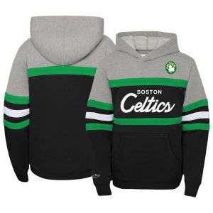 Mitchell Eye - catching & Ness Boston Celtics Youth Black/Heather Gray Hardwood Classics Head Coach Pullover Hoodie