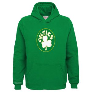 Mitchell & Chic Ness Boston Celtics Youth Kelly Green Hardwood Classics Retro Logo Pullover Hoodie