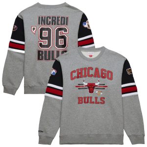 Mitchell & Ness Chicago Bulls Heather Gray Hardwood Classics All Over Elegant 4.0 Pullover Sweatshirt