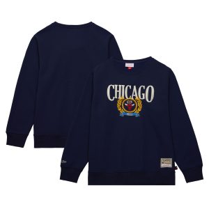Mitchell & Eye - catching Ness Chicago Bulls Navy Hardwood Classics Collegiate Fleece Pullover Sweatshirt