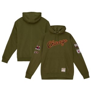 Mitchell & Ness Chicago Bulls Olive Hardwood Classics Script Flight Pullover Hoodie Elegant