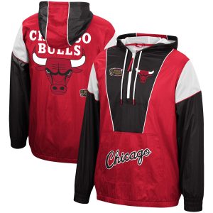 Mitchell & Ness Chicago Bulls Red/Black Hardwood Classics Fabulous Highlight Reel Windbreaker Half Zip Hoodie Jacket