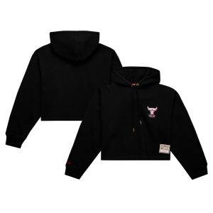 Mitchell & Ness Chicago Bulls Chic Women's Black Hardwood Classics Cropped Pullover Hoodie
