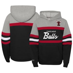 Mitchell & Ness Eye - catching Chicago Bulls Youth Black/Heather Gray Hardwood Classics Head Coach Pullover Hoodie