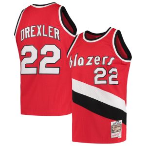 Mitchell & Ness Clyde Drexler Portland Trail Blazers Red Eye - catching 1983/84 Hardwood Classics Swingman Jersey